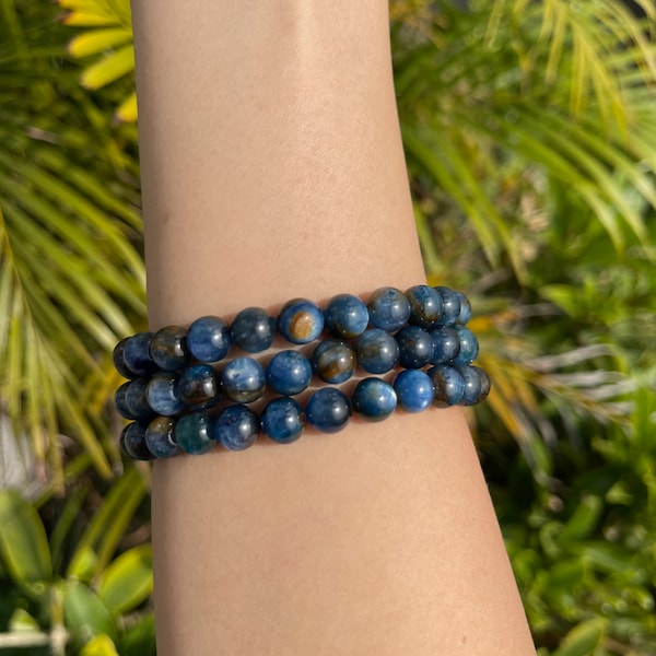 Blue Kyanite Bracelet, Smooth Kyanite Beads Bracelet, Handmade Crystal Bracelet, 6mm, 8mm, 10mm Bracelet, Gift for Friend