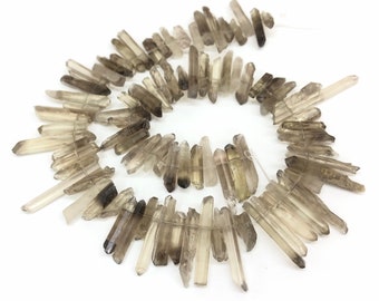 Smoky Quartz Point Beads: Top Drilled Crystal Obelisk Strand
