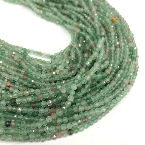 Green Fluorite Beads, Round Faceted Fluorite Beads, Semi Precious Stone Beads, 2mm, 3mm, 4mm Quartz Crystal Beads,