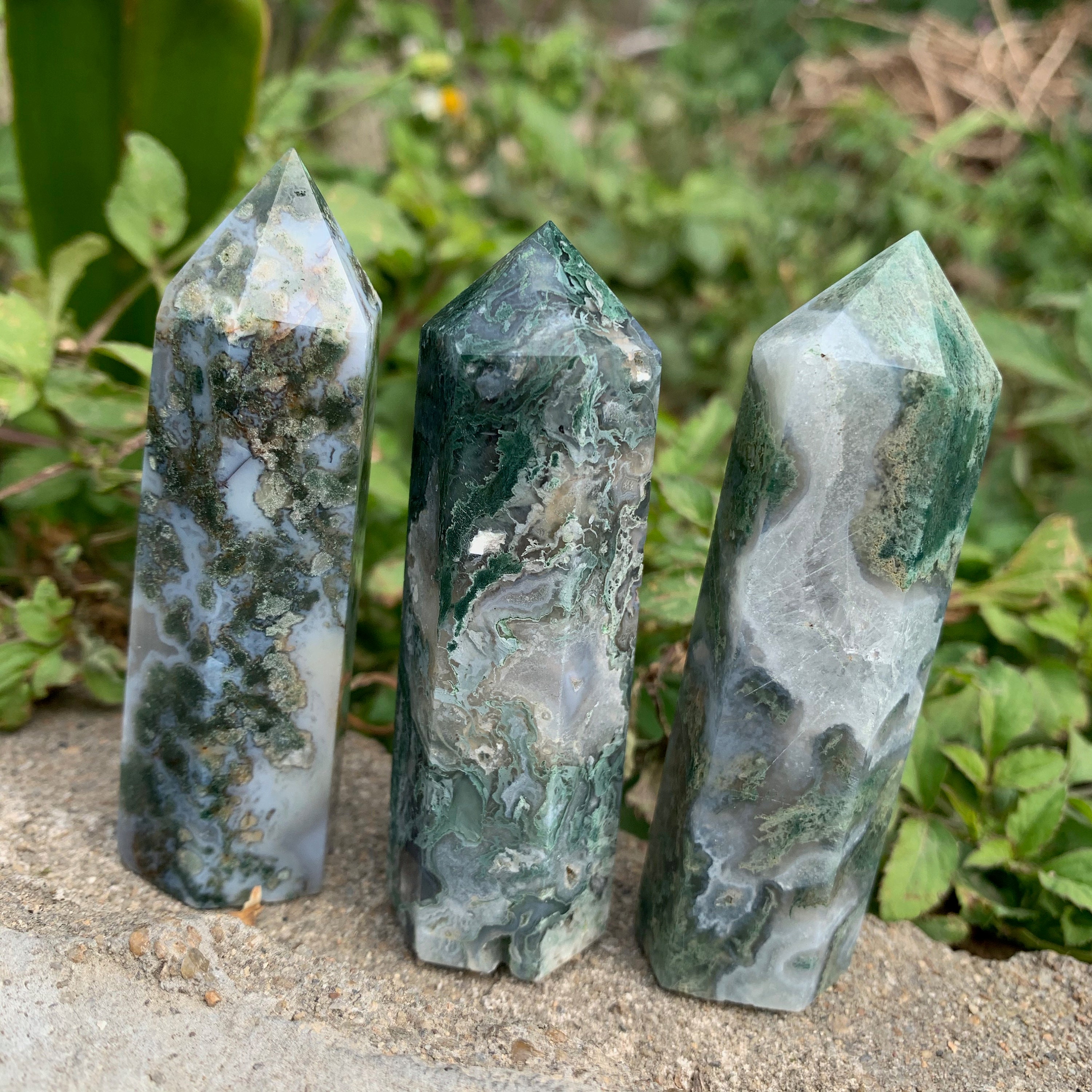 3 Inches Moss Agate Point Natural Moss Agate Tower Gemstone Etsy
