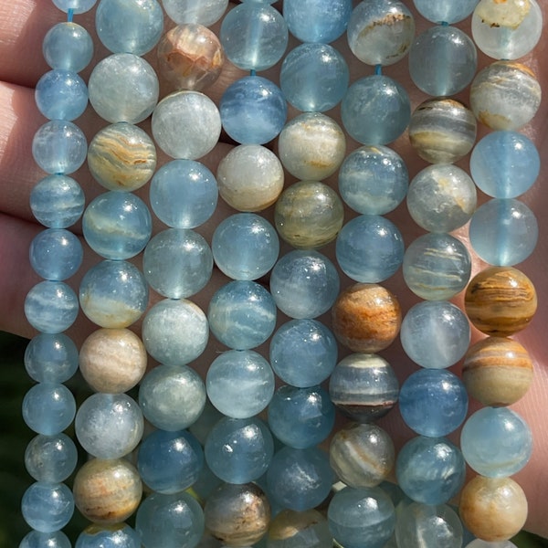 Genuine Blue Calcite Beads, Blue Lemurian Calcite Beads Round Smooth, Bracelet Beads, DIY Bracelet, 6mm, 8mm, 10mm, Wholesale Beads