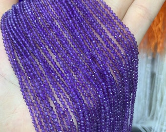 AAAA Mikro facettierte Amethyst Perlen: 2 mm 3 mm 4 mm Edelstein Strang