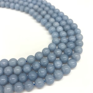 Natural Blue Angelite Beads, Round Smooth Crystal Beads, Semi Precious Stone Beads, Angelite Sphere Beads, 6mm, 8mm, 10mm