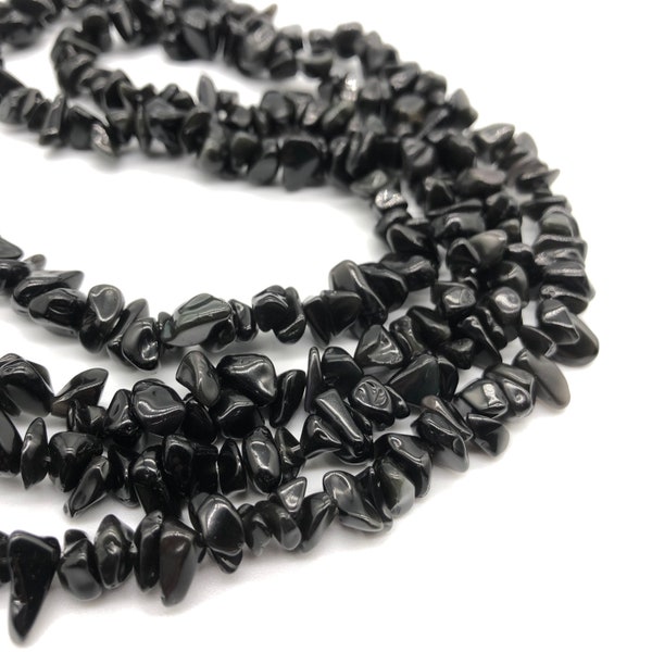 Perles naturelles de puce obsidienne noire, perles de puce de pierre précieuse pour la fabrication d’arbre de chakra, bracelet en cristal/collier diy