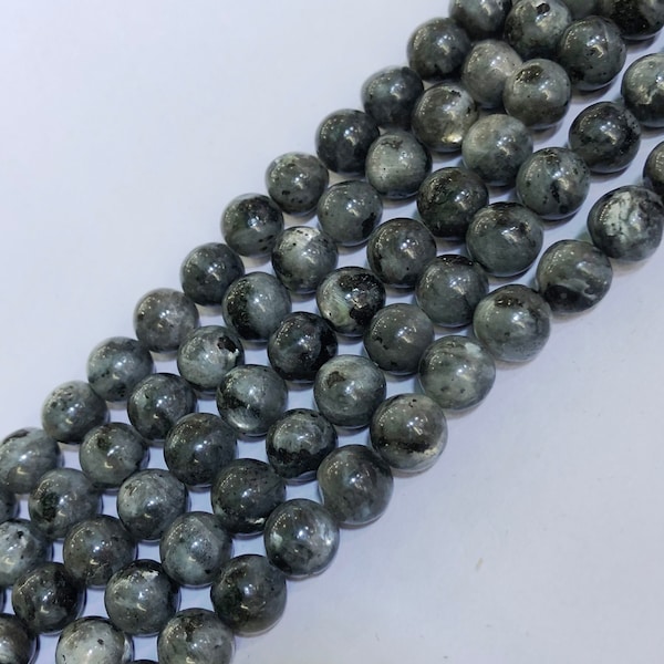 Black Spectrolite Beads, Genuine Larvikite Beads, Round Labradorite Beads, Smooth Beads, Full Strand 15''