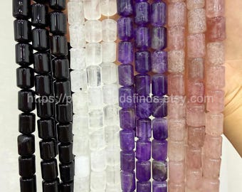 Natural Crystal Barrel Drum Beads 10×14mm – Smooth Polished Gemstone Beads for Jewelry Making, Bracelets & DIY