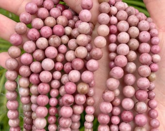 AAA Pink Rhodonite Beads: Round Gemstone Beads for DIY Jewelry