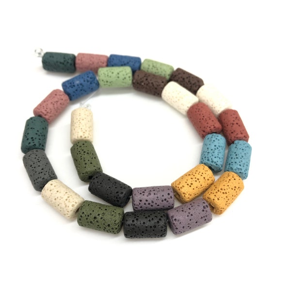 Mixed Color Lava Beads, Tube Cylinder Lava Rock Beads, Volcanic Rock Beads, Organic Earthy Stone Beads, Oil Diffuser Beads
