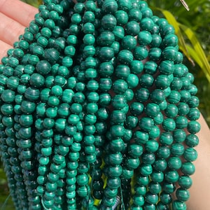 Natural Malachite Beads: Round Smooth Gemstone Beads, 15 Inch Strand