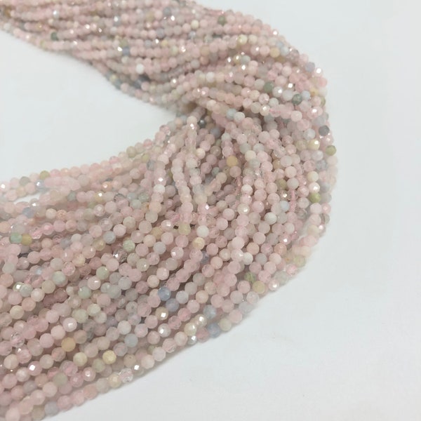 Natural Morganite Beads, Semi Precious Stone Beads, Round Faceted Morganite, Crystal Beads, 2mm, 3mm, 4mm, Genuine Beads