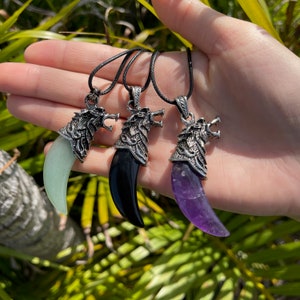 Crystal Wolf Teeth Pendant, Crystal Charm Pendant, Crystal Gift Green Aventurine, Amethyst, Black Obsidian, Howlite, Opalite,