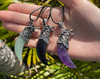 Crystal Wolf Teeth Pendant, Crystal Charm Pendant, Crystal