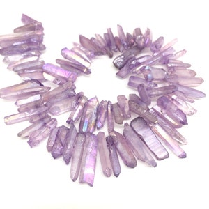 Purple Aura Quartz Point Beads: Crystal Crown Making, Top Drilled