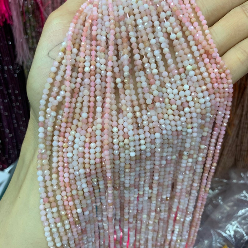 Micro Pink Opal Faceted Round Loose Beads 2mm 3mm 4mm Genuine Gemstone Beads for Jewelry DIY 15.5'' Per Strand image 2