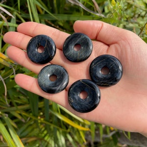 Natural Blue Tiger Eye Donut Pendant: Crystal Sphere Holder (30mm)