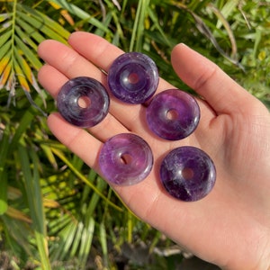 Natural Amethyst Donut Pendant: Gemstone Circle Pi (30mm)