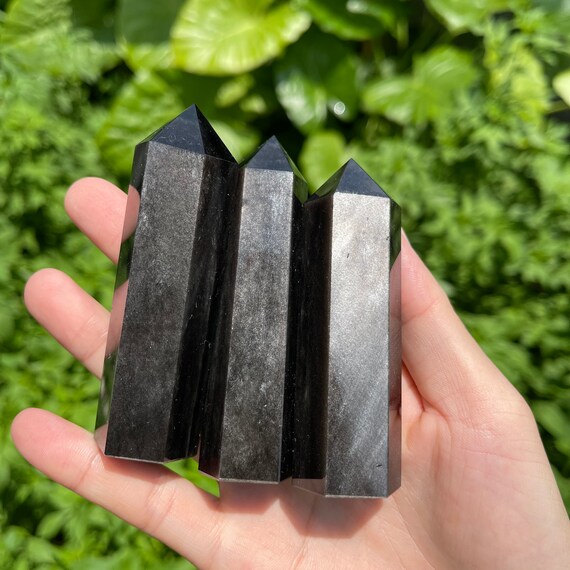 Silver Obsidian Point Silver Sheen Obsidian Tower Crystal Tower