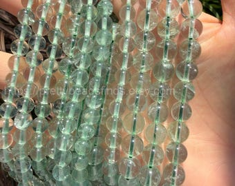 Green Fluorite Beads Round 15" Strand, Calming Stone Beads, Healing Chakra Supplies
