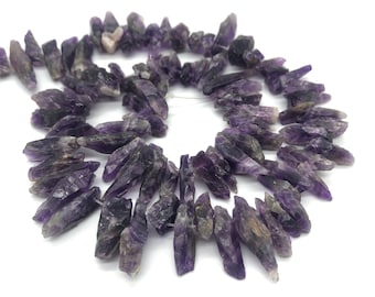 Top Drilled Amethyst Points: Crystal Quartz Stick Beads Strand