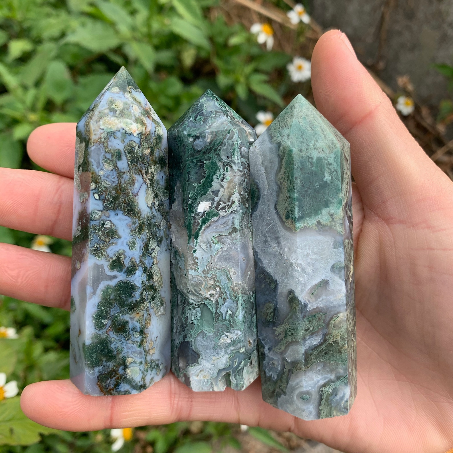 3 Inches Moss Agate Point Natural Moss Agate Tower Gemstone Etsy
