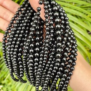 Smooth Black Obsidian Beads: Round Gemstone Chakra Mala Beads