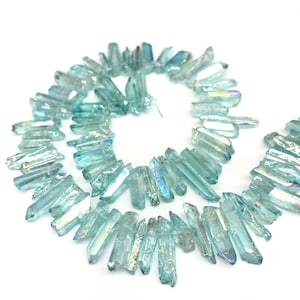 15.5 Inch Aura Crystal Quartz Point Beads: Top Drilled Obelisk Strand