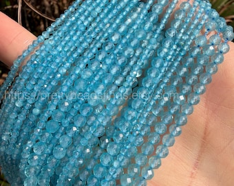Natural Tiny Blue Topaz Faceted Round Beads: Sparkling Gemstone, Jewelry Making Supplies