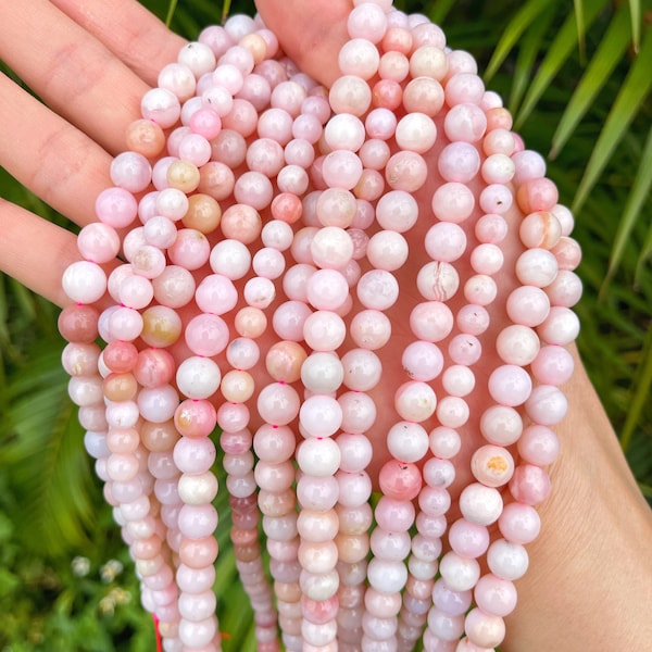 Natural Pink Opal Beads, Round Smooth Beads, Beads Strand, Gemstone Beads, 4mm, 6mm, 8mm, 10mm, 12mm Beads for Jewelry DIY