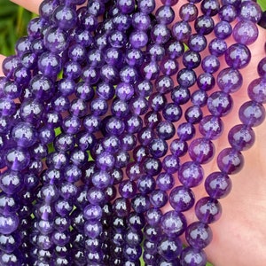 Natural Amethyst Beads, Purple Amethyst Crystal Beads, Gemstone Beads for Jewelry, Bracelet Beads, 4mm, 6mm, 8mm, 10mm, 12mm
