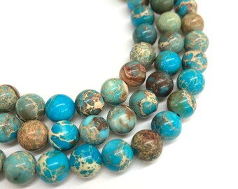 Blue Sea Sediment Jasper Beads: Round Impression Stone, 15 Inch