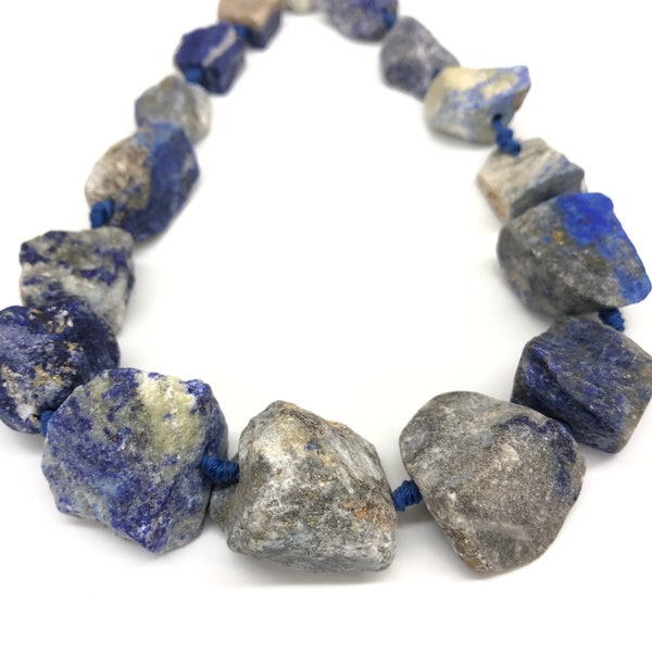 Natural Lapis Lazuli Nuggets, Raw Gemstone Chunky Beads, Natural Center Drilled Stone Nuggets, 20-35mmx15-25mm