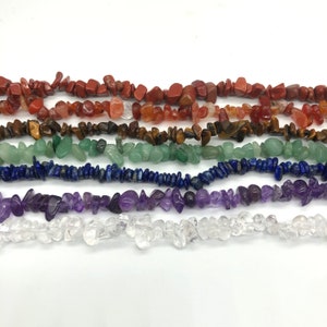 7 Chakra Crystal Chip Beads: Quartz, Amethyst, Jasper (32 Inch Strand)