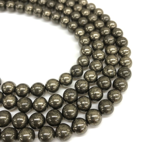 Natural Pyrite Beads Round, Loose Gemstone Beads, 4mm, 6mm, 8mm, 10mm, 12mm, Genuine Beads for Bracelet/Necklace