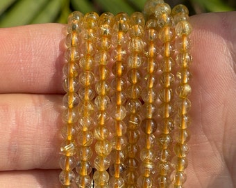 AAA Golden Rutile Beads: 4mm Gemstone DIY Jewelry Beads
