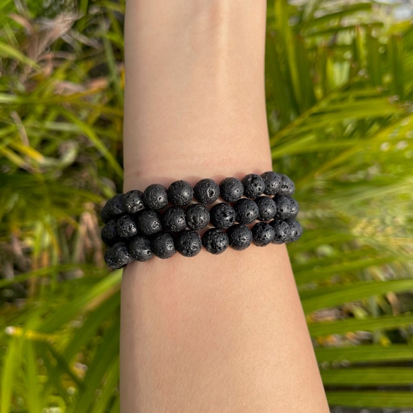 Natural Black Lava Stone Bracelet for Men and Woman, Handmade Bracelet, Crystal Bracelet, 6mm, 8mm, 10mm