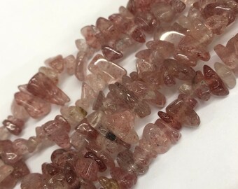Tumbled Strawberry Quartz Chips, Natural Strawberry Quartz Nuggets, Genuine Beads, Crystal Jewelry, For Jewelry Making