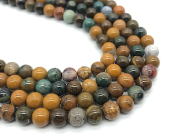 AAA Ocean Jasper Beads: Round Smooth Gemstone Mala Beads