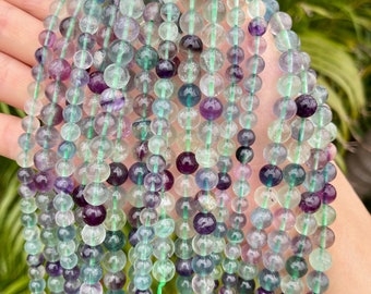 Round Rainbow Fluorite Crystal Beads, Genuine Beads, 6mm 8mm 10mm, 12mm, Crystal Beads, Gemstone Beads, Wholesale