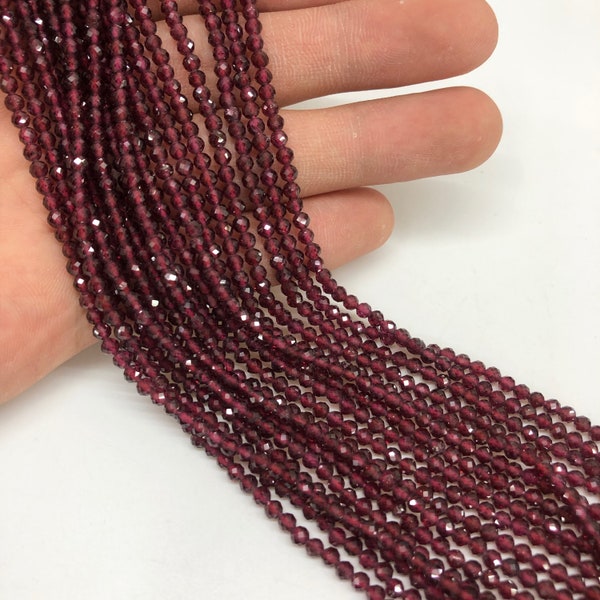 AAA Garnet Beads 2mm, 3mm, 4mm, Round Faceted Garnet Beads, Micro Garnet Beads, Loose Beads, Strands Beads