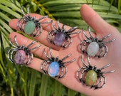 Crystal Spider Pendant, Gemstone Spider Necklace, Copper Spider Charm, Crystal Spider Brooch, Halloween Decoration, Gift