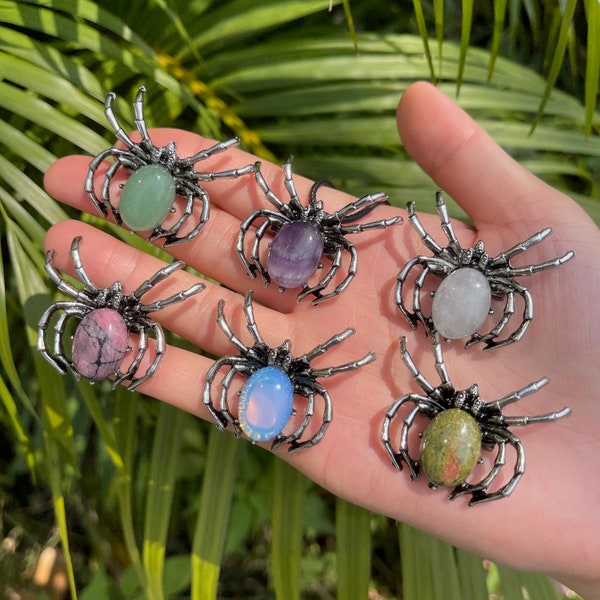Crystal Spider Pendant: Gemstone Copper Spider Brooch, Halloween Decoration
