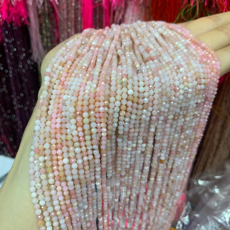 Micro Pink Opal Faceted Round Loose Beads 2mm 3mm 4mm Genuine Gemstone Beads for Jewelry DIY 15.5'' Per Strand image 4