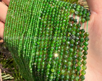 Tiny Faceted Diopside Beads 2-4mm, Green Gemstone Beads for Jewelry Making, Delicate Bracelets, Earrings