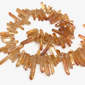 Raw Orange Quartz Crystal Points: Top Drilled Obelisk Beads
