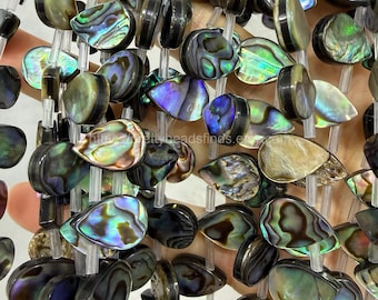 Natural Abalone Shell Beads Teardrop Shaped Top Side Drilled 15''/Strand
