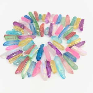 Multicolor Aura Quartz Crystal Points: Top Drilled Obelisk Beads