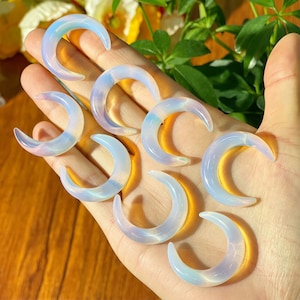 Opalite Crescent Moon Pendant: No Hole DIY Jewelry (30mm)