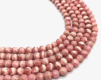 Cuentas redondas de rodocrosita natural: tira de cristal AAA, 5,8 mm (15 pulgadas)