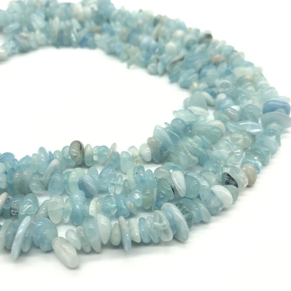 Natural Aquamarine Chips Beads, Polished Pebble Chips, Drilled Crystal Chips for Jewelry Making/Artwork Supplies, 32 Inches