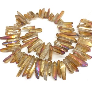 15.5 Inch Champagne Quartz Point Beads: Natural Crystal Obelisk